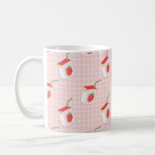Sömlös mönster med söt tecknad jordgubbsbär mjölk kaffemugg