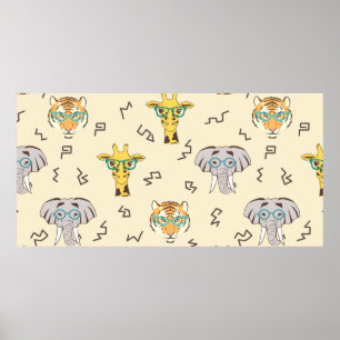 Sömlös mönster med söta afrikanska djur: giraff poster
