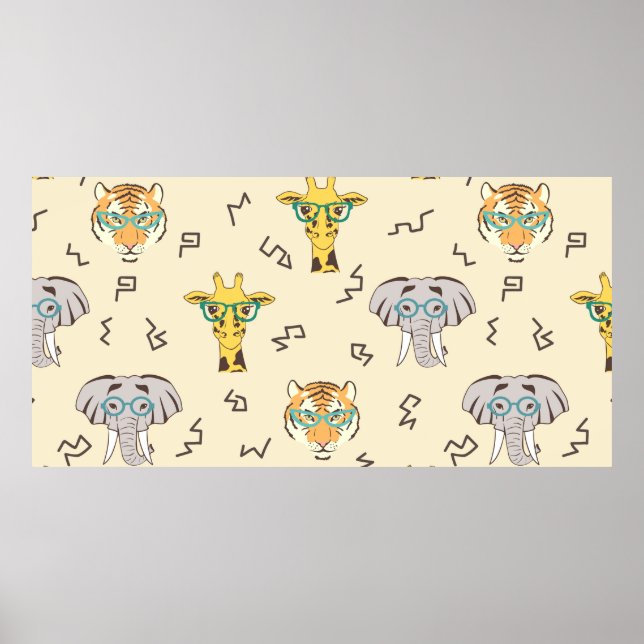 Sömlös mönster med söta afrikanska djur: giraff poster (Framsidan)