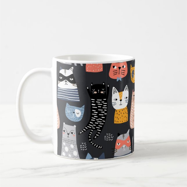 Sömlös mönster med söta Kittens i olika stim Kaffemugg (Vänster)