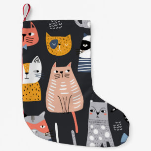 Sömlös mönster med söta Kittens i olika stim Liten Julstrumpa