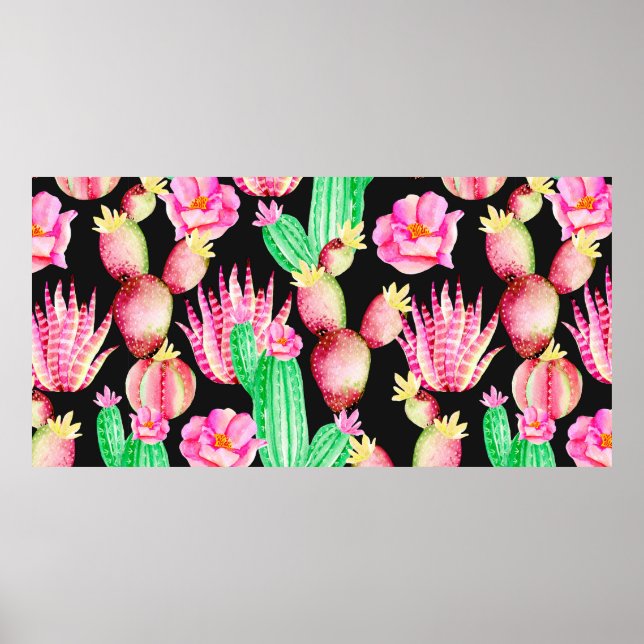 Sömlös mönster med sukulenter. Vattenfärgskonton Poster (Framsidan)