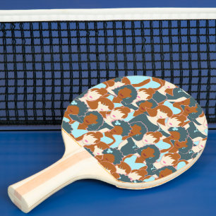 Sömlös mönster med svarta flickor och vita flickor pingisracket