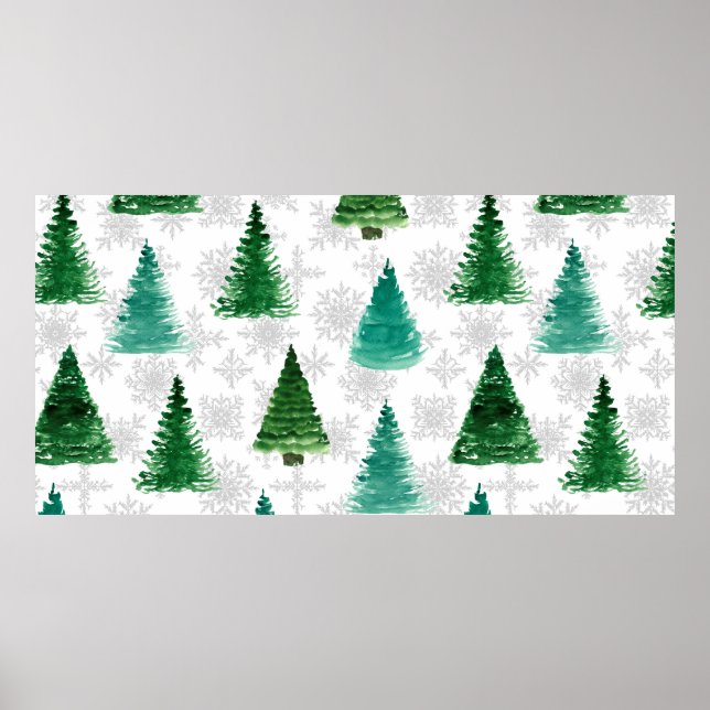 Sömlös mönster med träd och snöflingor. Wat Poster (Framsidan)