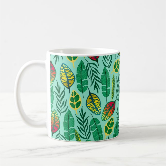 Sömlös mönster med tropiska löv. Gouache art Kaffemugg (Vänster)