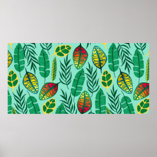 Sömlös mönster med tropiska löv. Gouache art Poster