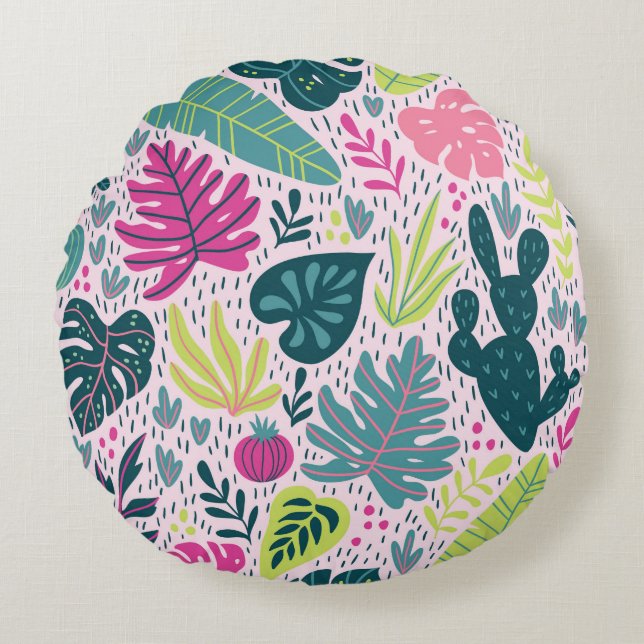 Sömlös mönster med tropiska regnskogar av vild. Tr Rund Kudde (Framsidan)