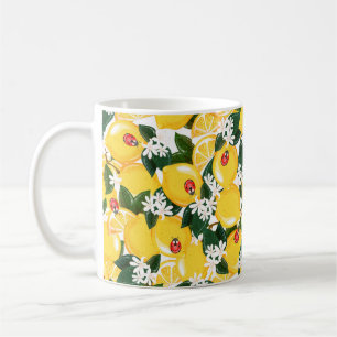 Sömlös mönster med tropiska sommarcitronfrukter kaffemugg