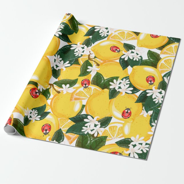Sömlös mönster med tropiska sommarcitronfrukter presentpapper (Utrullad)