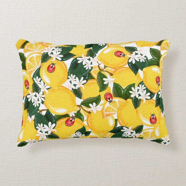 Sömlös mönster med tropiska sommarcitronfrukter prydnadskudde (Framsidan)
