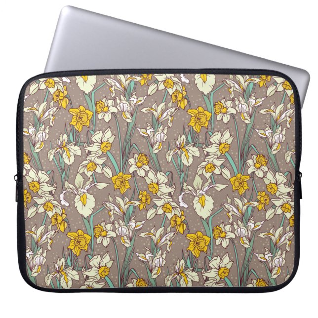 Sömlös mönster med vackra iriser och narcis laptop fodral (Framsidan)