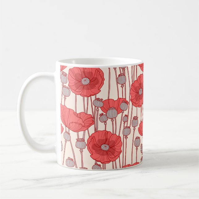Sömlös mönster med vallmo.  kaffemugg (Vänster)