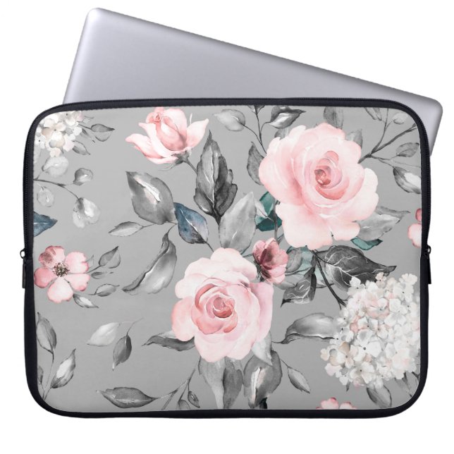 Sömlös mönster med vår blommor och löv. H Laptop Fodral (Framsidan)