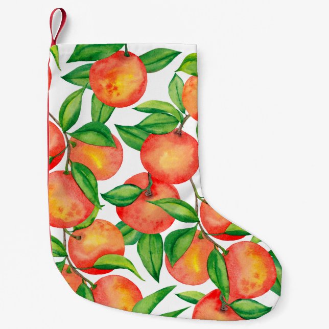 Sömlös mönster med vattenfärgad mandarinfrukt och liten julstrumpa (Framsidan)