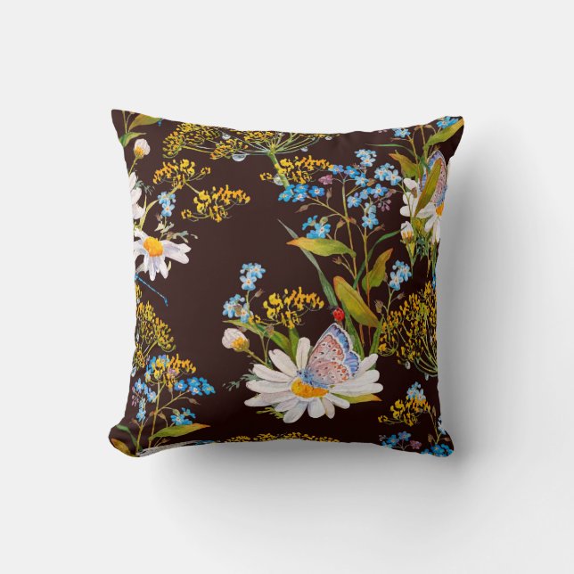 Sömlös mönster med vilda blommor kudde (Framsida)