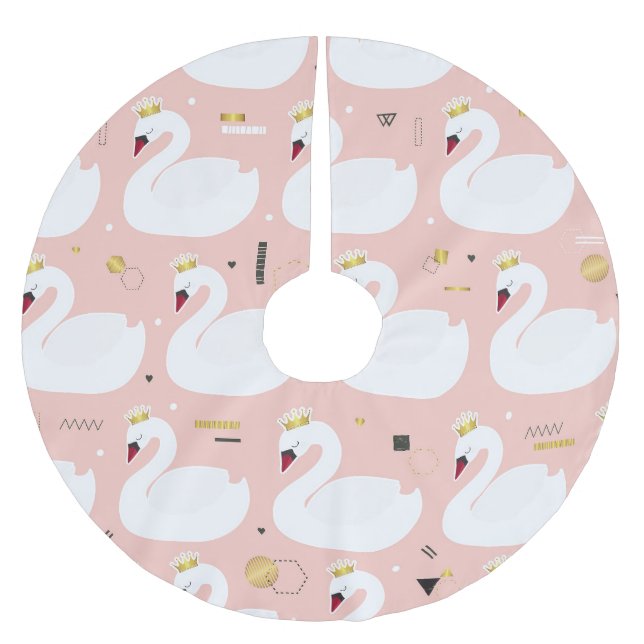 Sömlös mönster med vit svanar. julgransmatta borstad polyester (Framsidan)