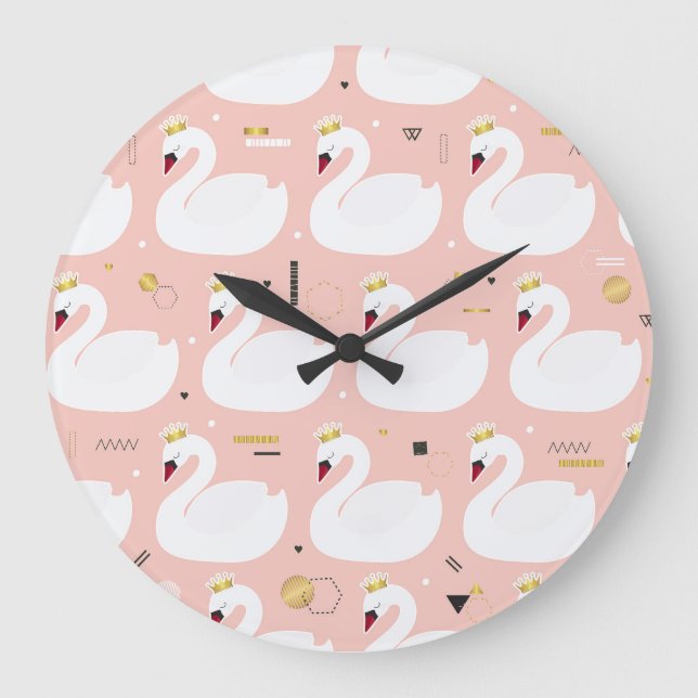 Sömlös mönster med vit svanar. stor klocka (Framsida)