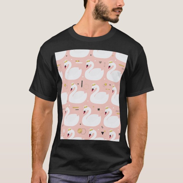 Sömlös mönster med vit svanar. t shirt (Framsida)