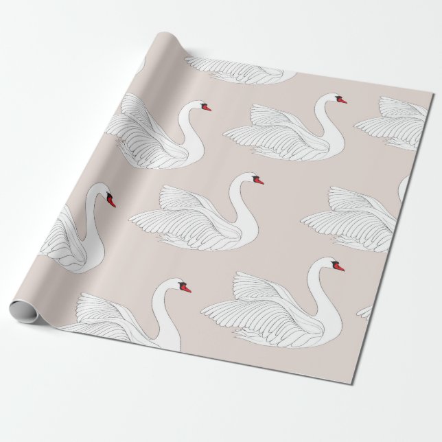 Sömlös mönster med vit svanar. Vita fågel Presentpapper (Utrullad)