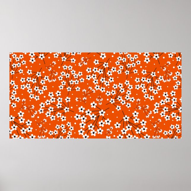 Sömlös mönster med vita, små blommor poster (Framsidan)