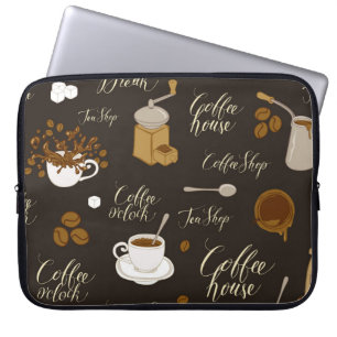 Sömlös mönster på te- och kaffematod i retro laptop fodral