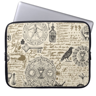 Sömlös mönster på temat alkemi i vintage laptop fodral