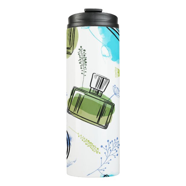 Sömlös mönster parfum flaska och vattenfärgstext (Framsida)