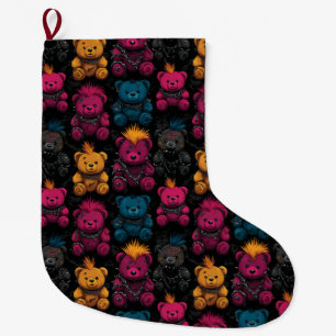 Sömlös Mönster Rebellious Punk Sten Teddies Stor Julstrumpa