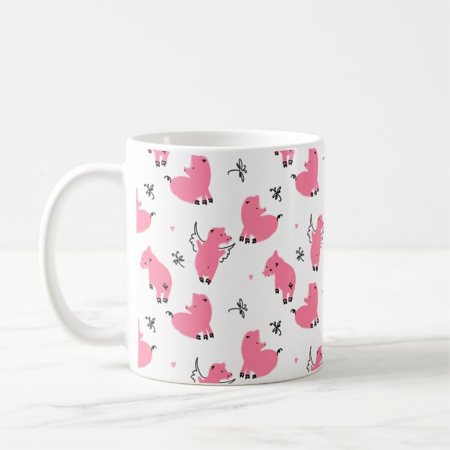 Sömlös mönster-smågris får inte flyga kaffemugg (Vänster)