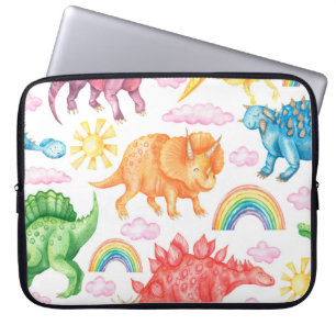 Sömlös mönster som skildrar dinosaurier i färgad, laptop fodral