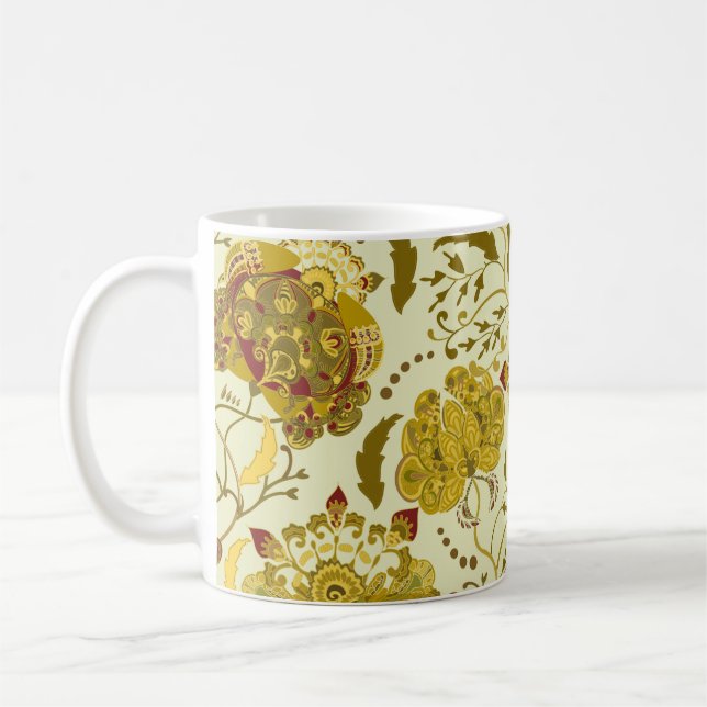 Sömlös mönster, stora indianska paisleblommor. Tre Kaffemugg (Vänster)
