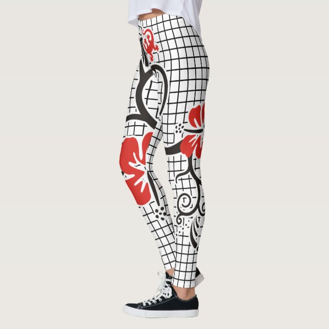 Sömlös mönster-svart och hibiscus-dekor leggings (Vänster)