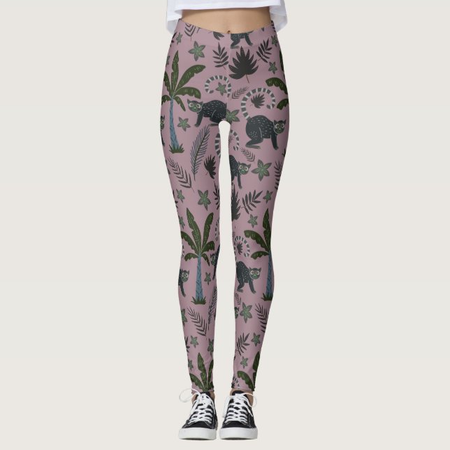 Sömlös mönster Tropical animals apkey hopping Leggings (Framsida)