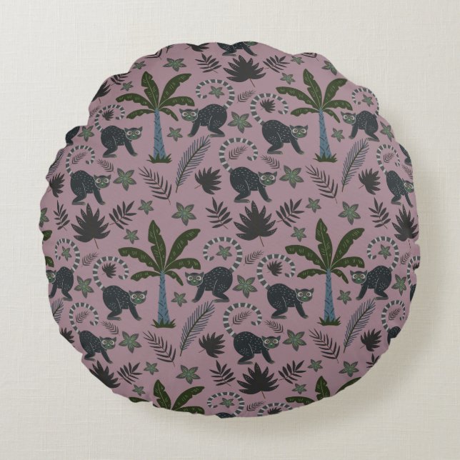 Sömlös mönster Tropical animals apkey hopping Rund Kudde (Framsidan)