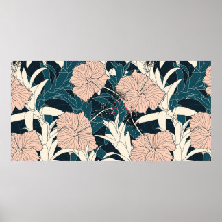 Sömlös mönster tropisk med rosa hibiscus flowe poster