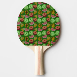 Sömlös mönster-tropiska frukter och grönt, bakgrun pingisracket