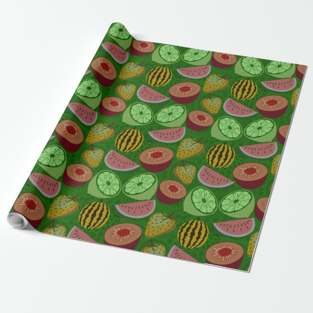 Sömlös mönster-tropiska frukter och grönt, bakgrun presentpapper (Utrullad)
