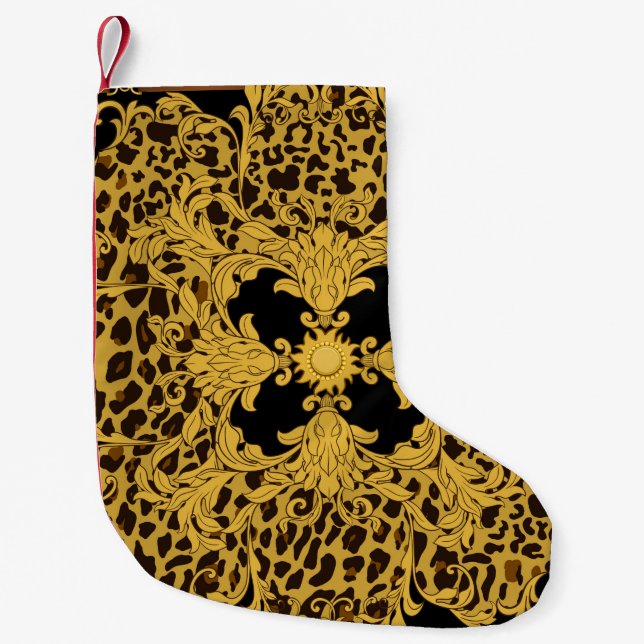 Sömlös mönster utan leopard och baroque liten julstrumpa (Framsidan)