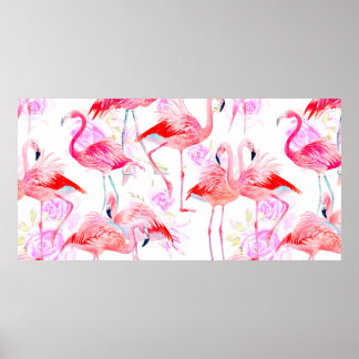 Sömlös mönster vattenfärgsro med rosa-flamin poster