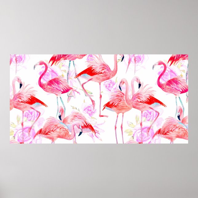 Sömlös mönster vattenfärgsro med rosa-flamin poster (Framsidan)