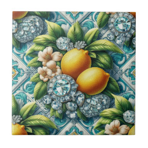 Sömlös mönsterkonst Deco Citroner och Diamanter Kakelplatta
