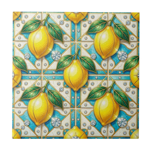 Sömlös mönsterkonst Deco Citroner och Diamanter Kakelplatta (Framsidan)