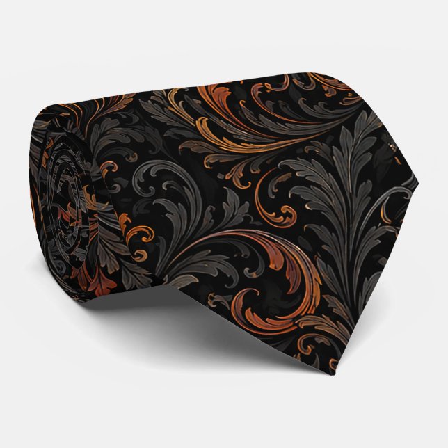 Sömlös Mörk Barock Pumpamuster | Svart  Slips (Rullad)