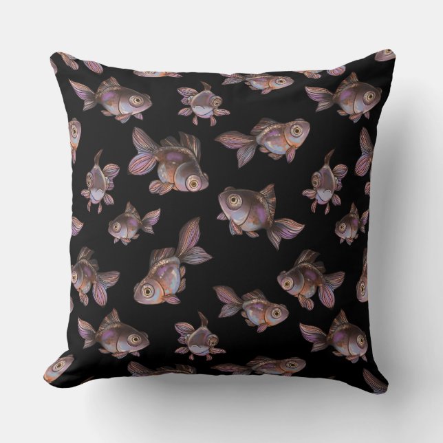 Sömlös mörk mönster med fisk kudde (Framsida)