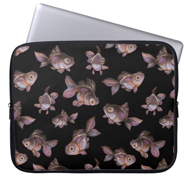 Sömlös mörk mönster med fisk laptop fodral (Framsidan)