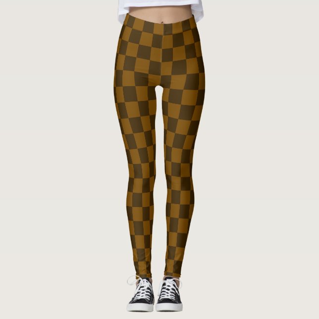 Sömlös mörk och ljusbrun rutig leggings (Framsida)