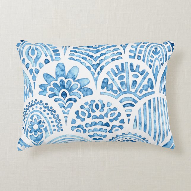 Sömlös morokkan mönster. Vågigt vintage. Blå Prydnadskudde (Framsidan)