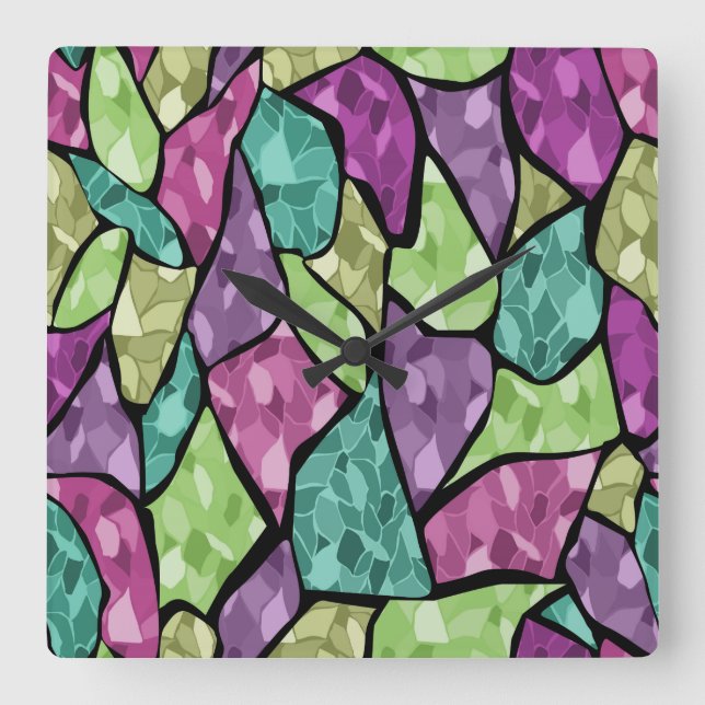 Sömlös mosaik kaleidoskop abstrakt modern fyrkantig klocka (Framsida)