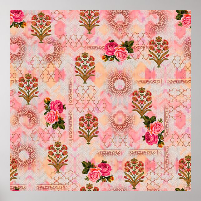 Sömlös mughal med blommigt blommönster på digi poster (Framsidan)