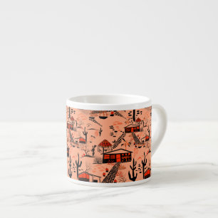 Sömlös öken sand landskap hus svart orange espressomugg